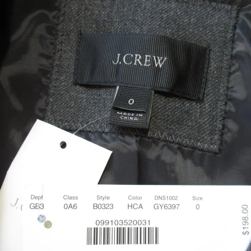 NWT J.Crew Regent Blazer in Heather Carbon Wool Flannel Single Button Jacket 0